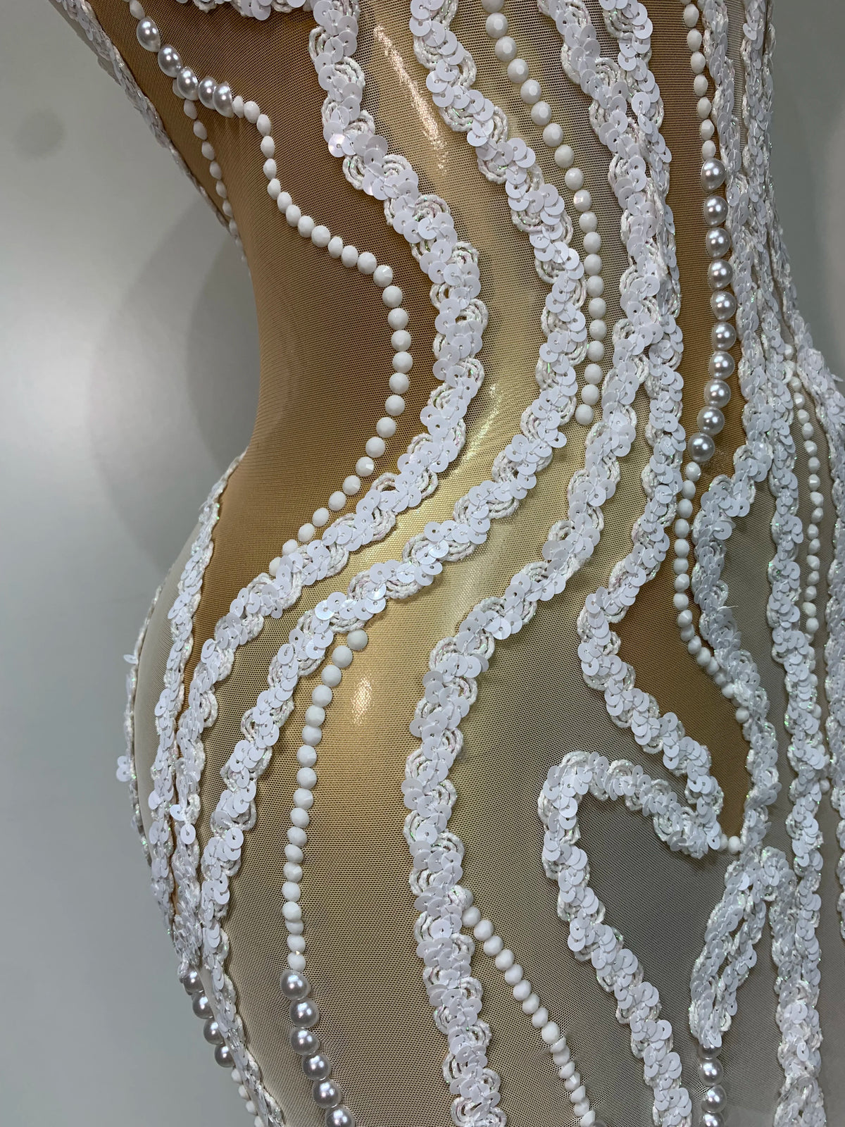 Elegant Women Long Dress with Pearl Sequins