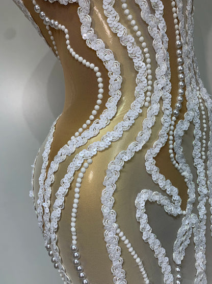 Elegant Women Long Dress with Pearl Sequins