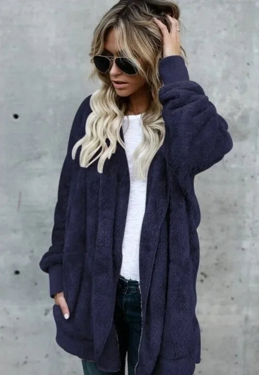 Winter Fleece Cardigan Jacket Women Hooded Outerwear