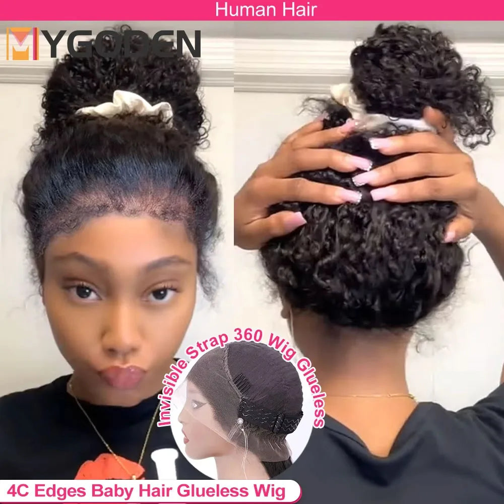 4C Kinky Edges Deep Wave Lace Front Wig Human Hair