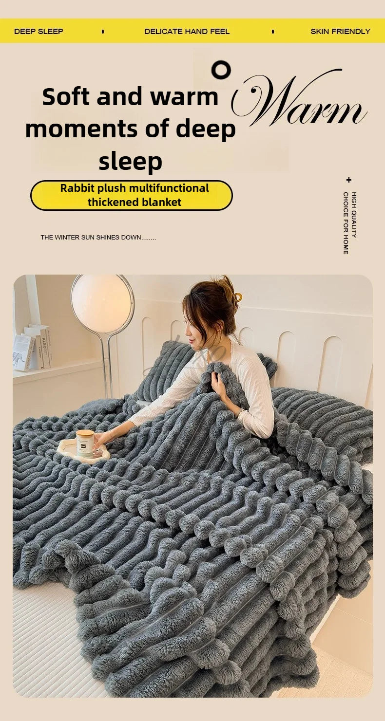 Thickened Striped Flannel Multifunctional Blanket
