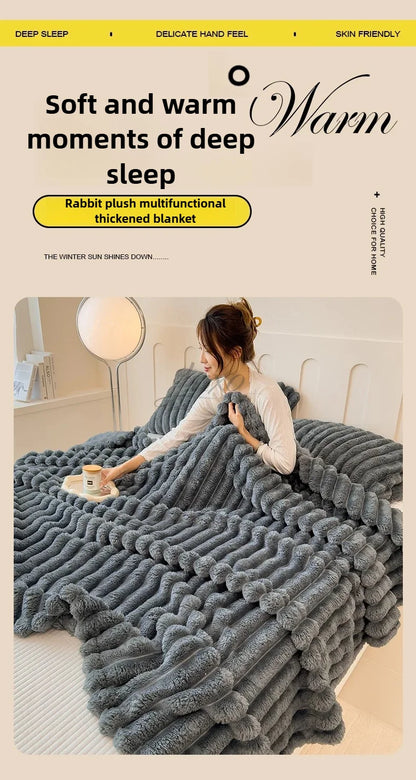 Thickened Striped Flannel Multifunctional Blanket