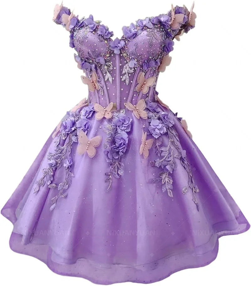 Butterfly Short Off Shoulder Prom Dress for Teens