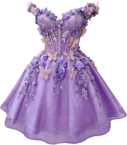 Butterfly Short Off Shoulder Prom Dress for Teens