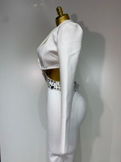 Women Beaded Bodycon Two Piece Pants Set
