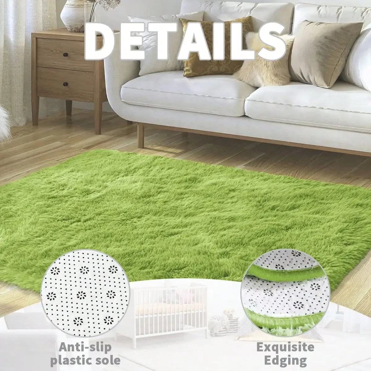 Black Plush Long-Pile Carpet, Soft Non-Slip Rug
