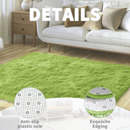 Black Plush Long-Pile Carpet, Soft Non-Slip Rug