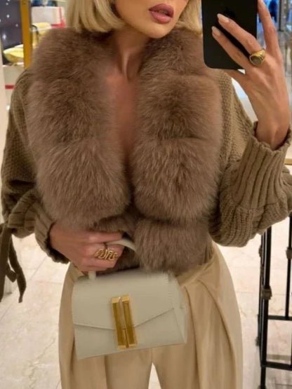 Knitted Cardigan Coat for Women with Real Fox Fur
