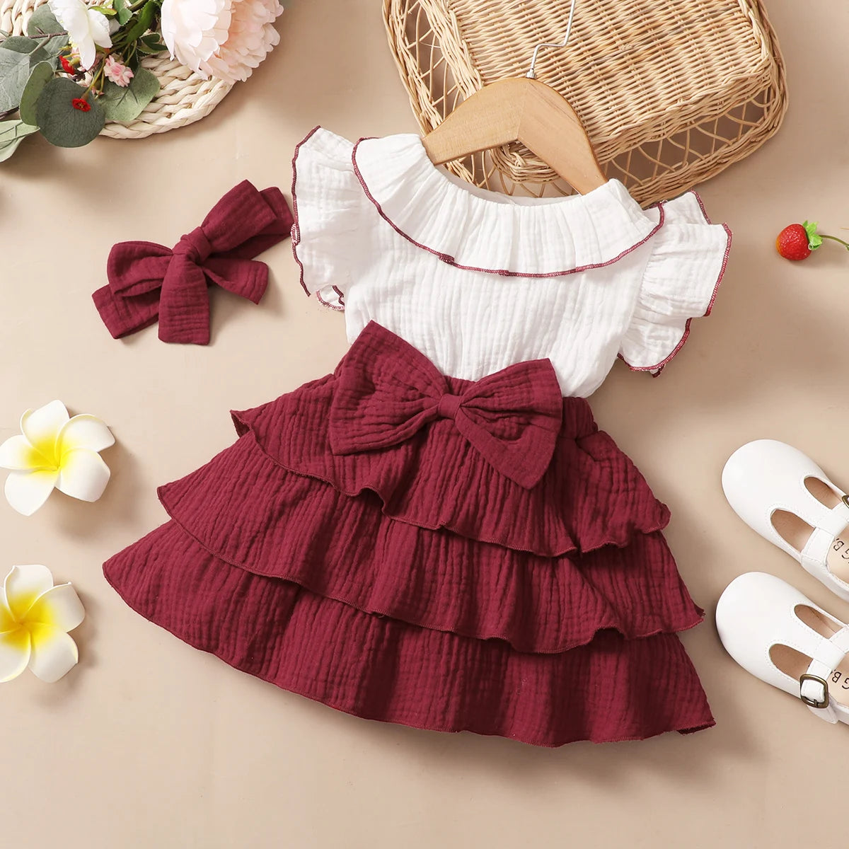 Baby Girl Cotton Red Wine Cupcake Dress