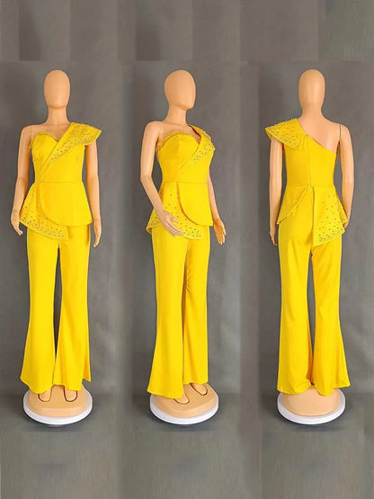 High Waist Strapless Jumpsuit with Rivet Collar for Women
