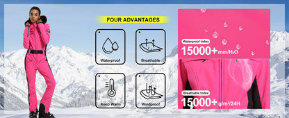 Gsou Women's Winter Snow Jumpsuit Waterproof Ski Suit