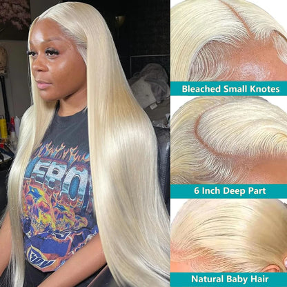 HD Transparent Full Lace Frontal Wig 613 Blonde Straight 46 Inches