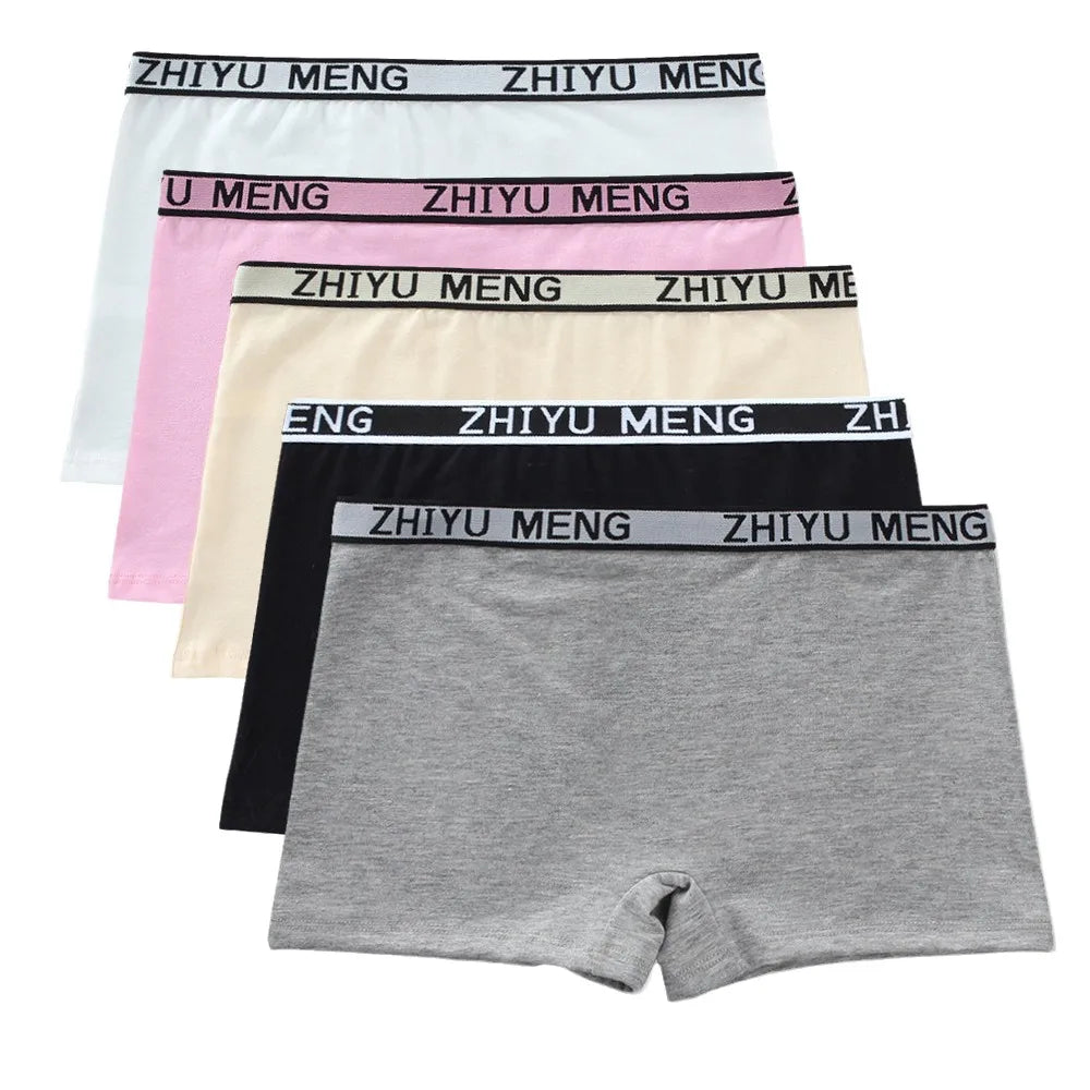 Teenage Girls Cotton Panties Solid Color Mid Waist Briefs