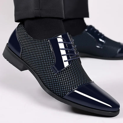 Men's Black PU Leather Lace Up Oxfords Shoes
