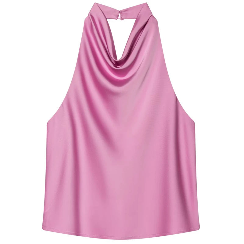 Halter Satin Backless Corset Top for Women in Yellow Pink Black