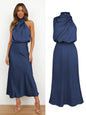 Elegant Silk Satin Sleeveless Long Dress for Women