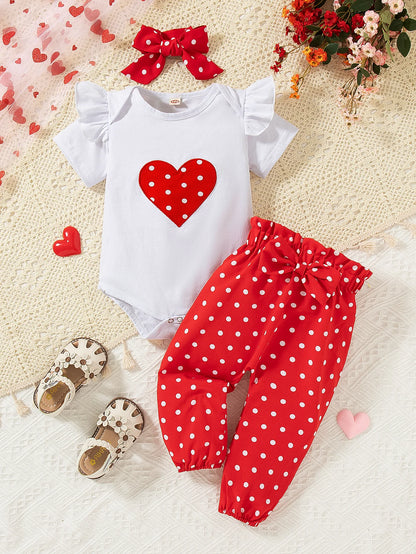 3PCS Baby Girl Clothes Set Long Sleeve Romper Pant Headband