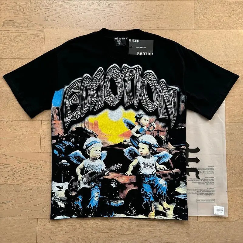 Mixed Emotion Cotton T-Shirt for Couples with Angel Print