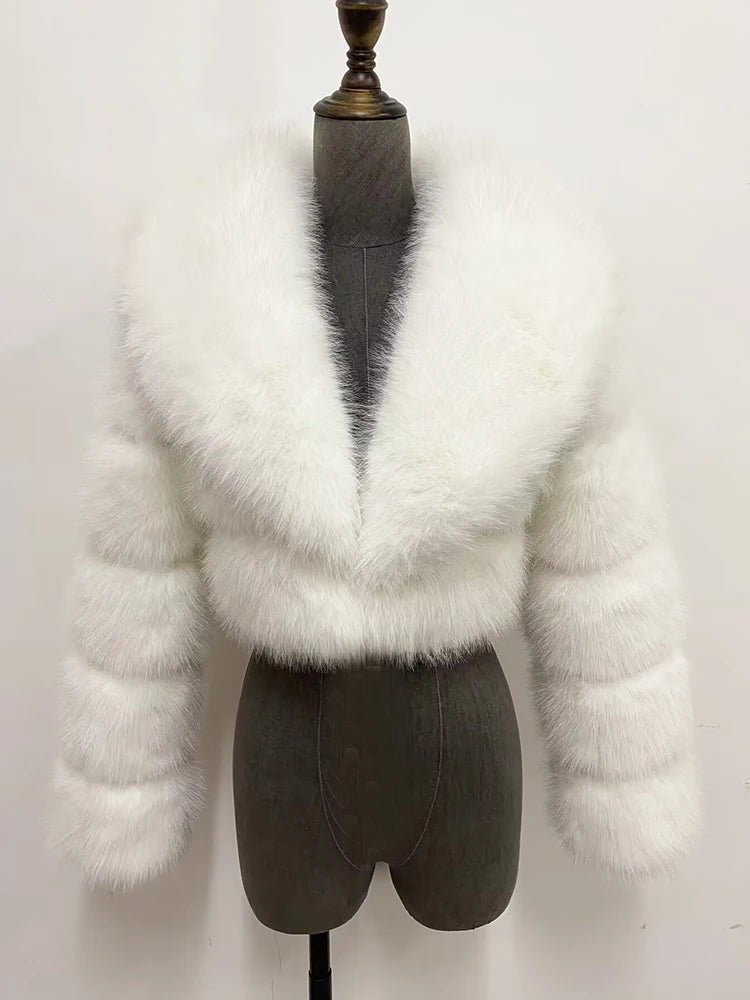 Cropped Faux Fur Coat for Women in Black