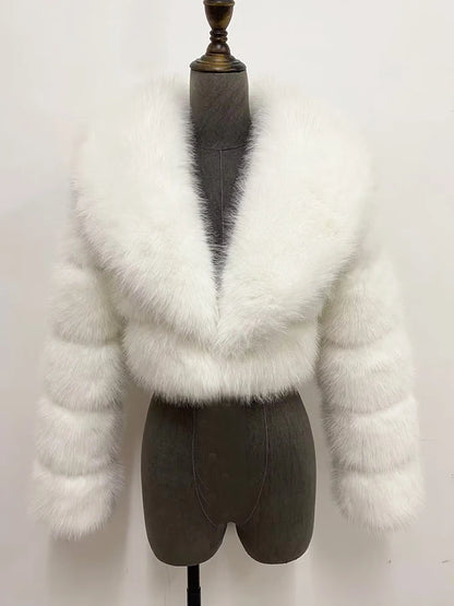 Cropped Faux Fur Coat for Women in Black
