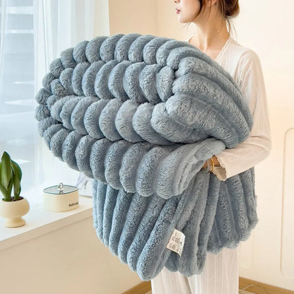 Thickened Striped Flannel Multifunctional Blanket