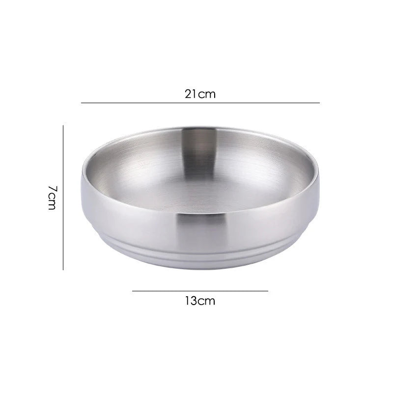 Stainless Steel Double Layer Cold Noodle Bowl Gold Silver