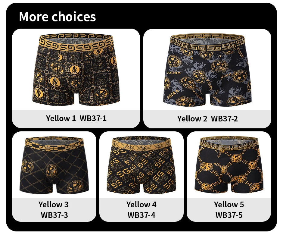 Men's Black Gold Printed Boxer Underwear 5/10 Pack