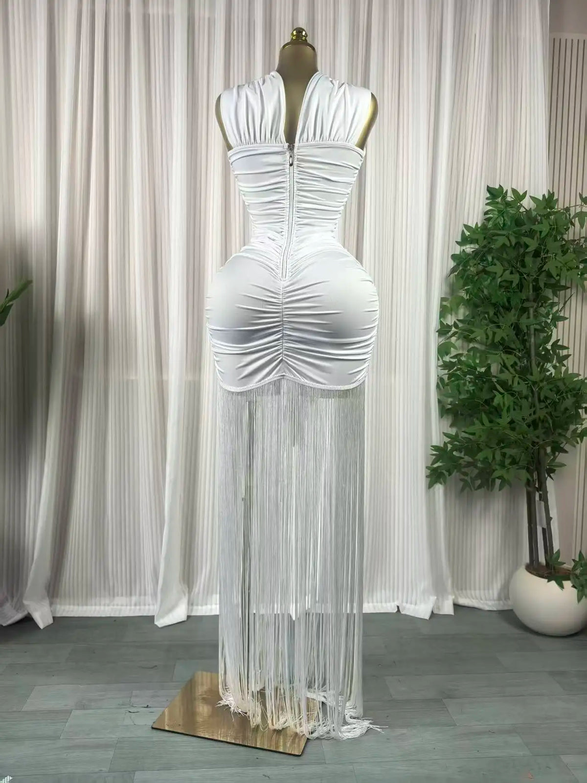 Women Halter Neck Midi Bodycon Dress with Tassels