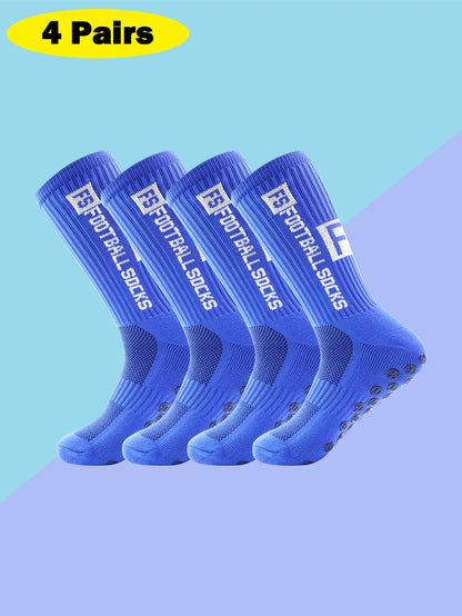 Men's Anti Slip Soccer Socks with Grippers 4 Pairs
