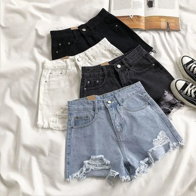 High Waist Ripped Denim Shorts for Women Summer Casual