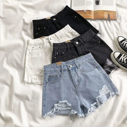 High Waist Ripped Denim Shorts for Women Summer Casual