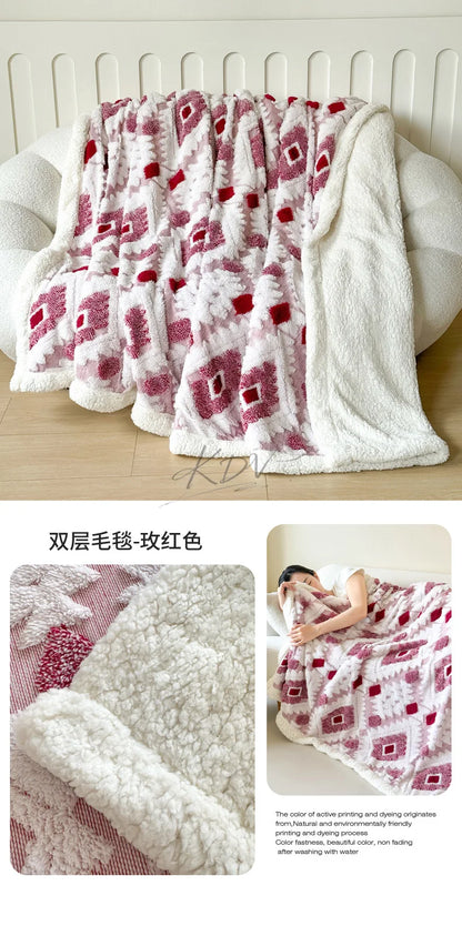 Geometric Jacquard Fleece Blanket Double Layer Taffeta