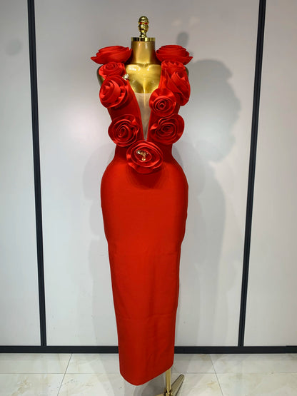 3D Flower Sleeveless Bodycon Bandage Dress Women