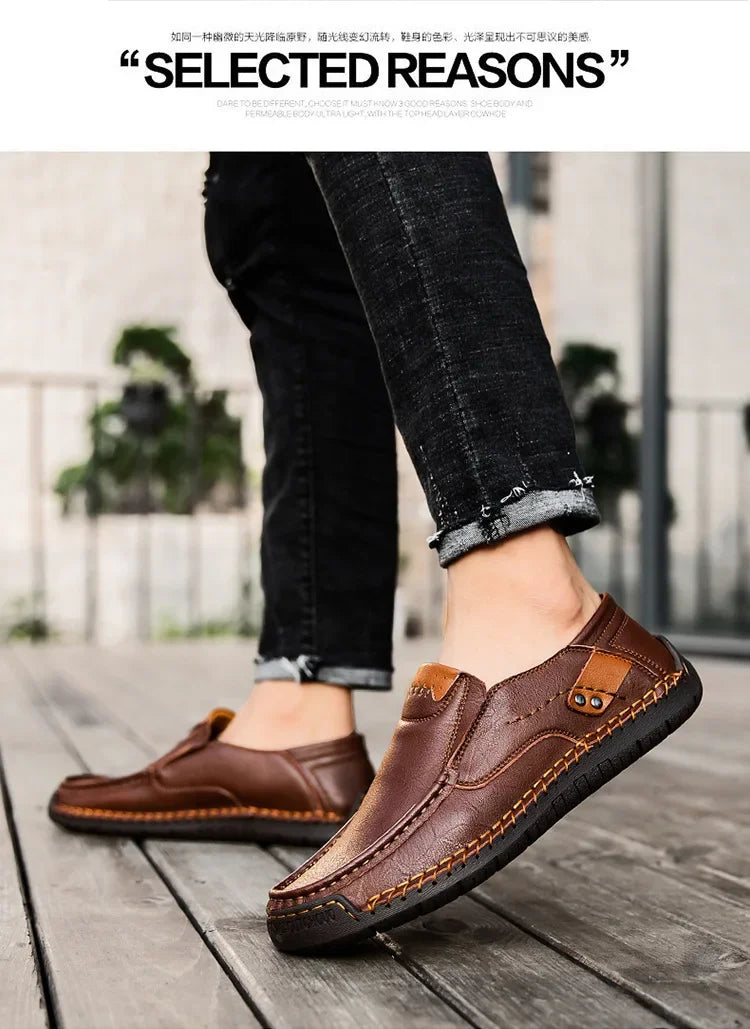 Men's Genuine Leather Slip-On Loafers Casual Shoes