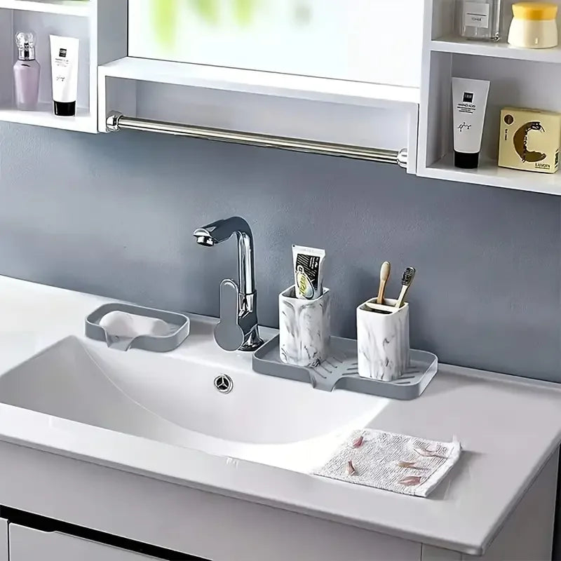 Silicone Kitchen Sink Faucet Mat and Tray