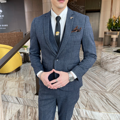 Modified Plaid Three-Piece Suit for Men