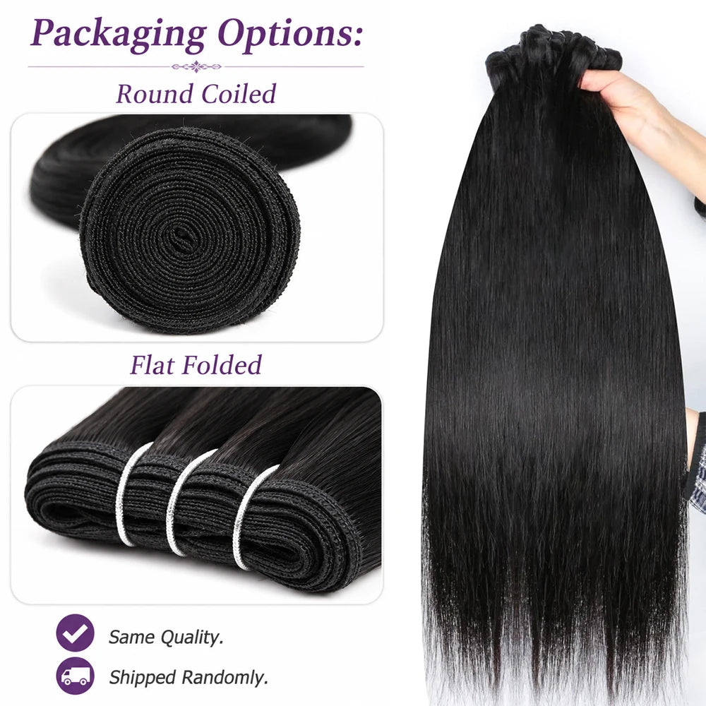 Straight Human Hair Bundles 10-30 Inch Natural Black