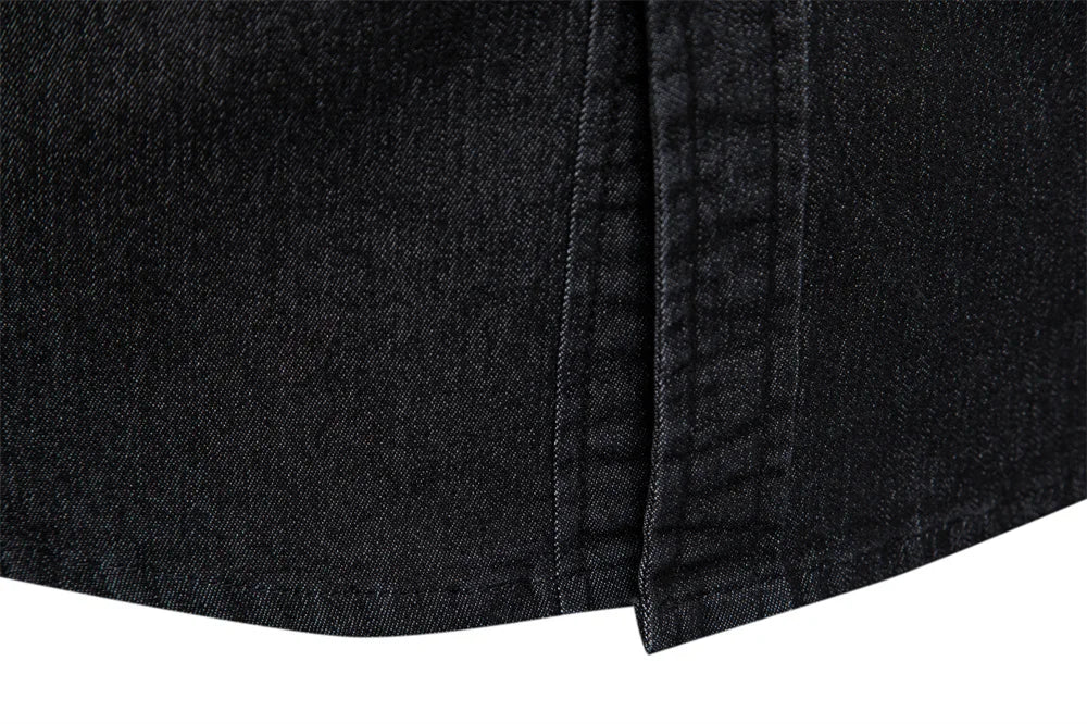 Elastic Cotton Denim Shirt Men Long Sleeve Casual