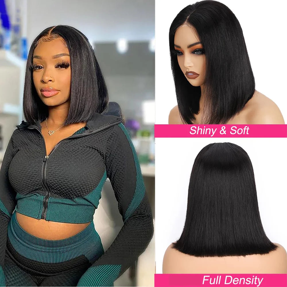 Glueless Human Hair Bob Straight Lace Front Wig