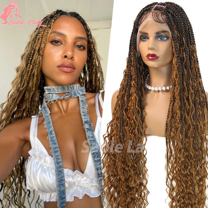 Boho Braided Synthetic Full Lace Wig Blonde Curly Ends