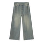 IEFB Vintage Camouflage Men's Loose Denim Jeans Old Blue