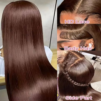 Bone Straight Lace Frontal Wig Chocolate Brown 18-46 Inch