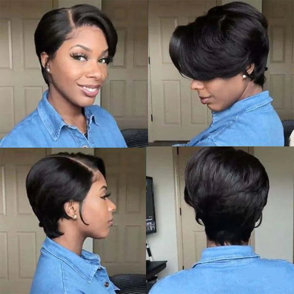 Straight Pixie Cut Human Hair Wig Transparent Lace