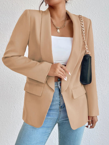Solid Polyester Cotton Long Sleeve Women's Blazer