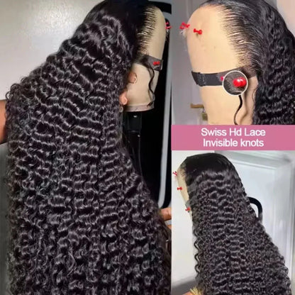 38 40 Inch Deep Wave Lace Front Wig Natural Color