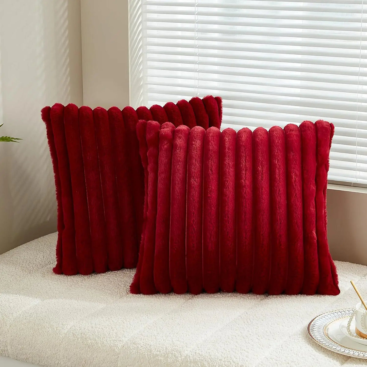 Faux Rabbit Fur Square Cushion Cover Solid Color