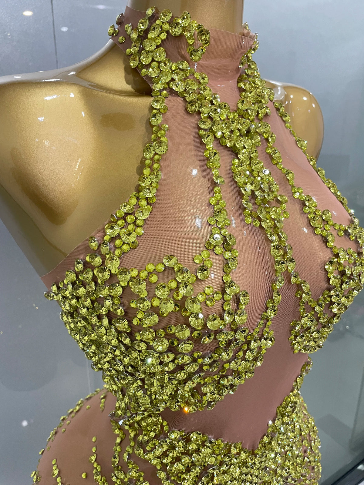 Sparkly Rhinestones Mesh See Through Dress for Women