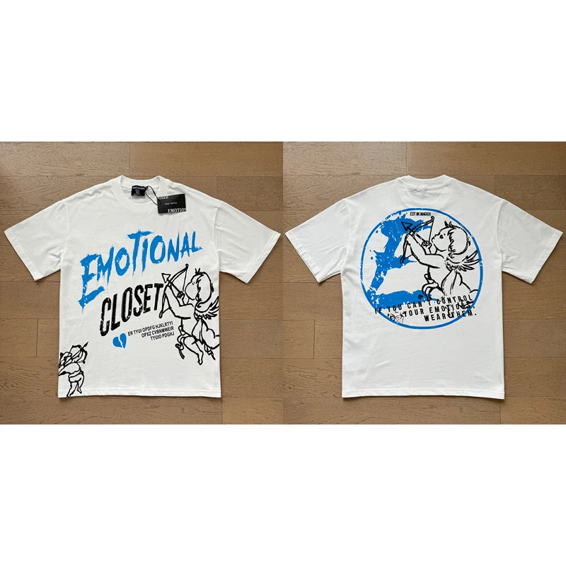 Mixed Emotion Cotton T-Shirt for Couples with Angel Print