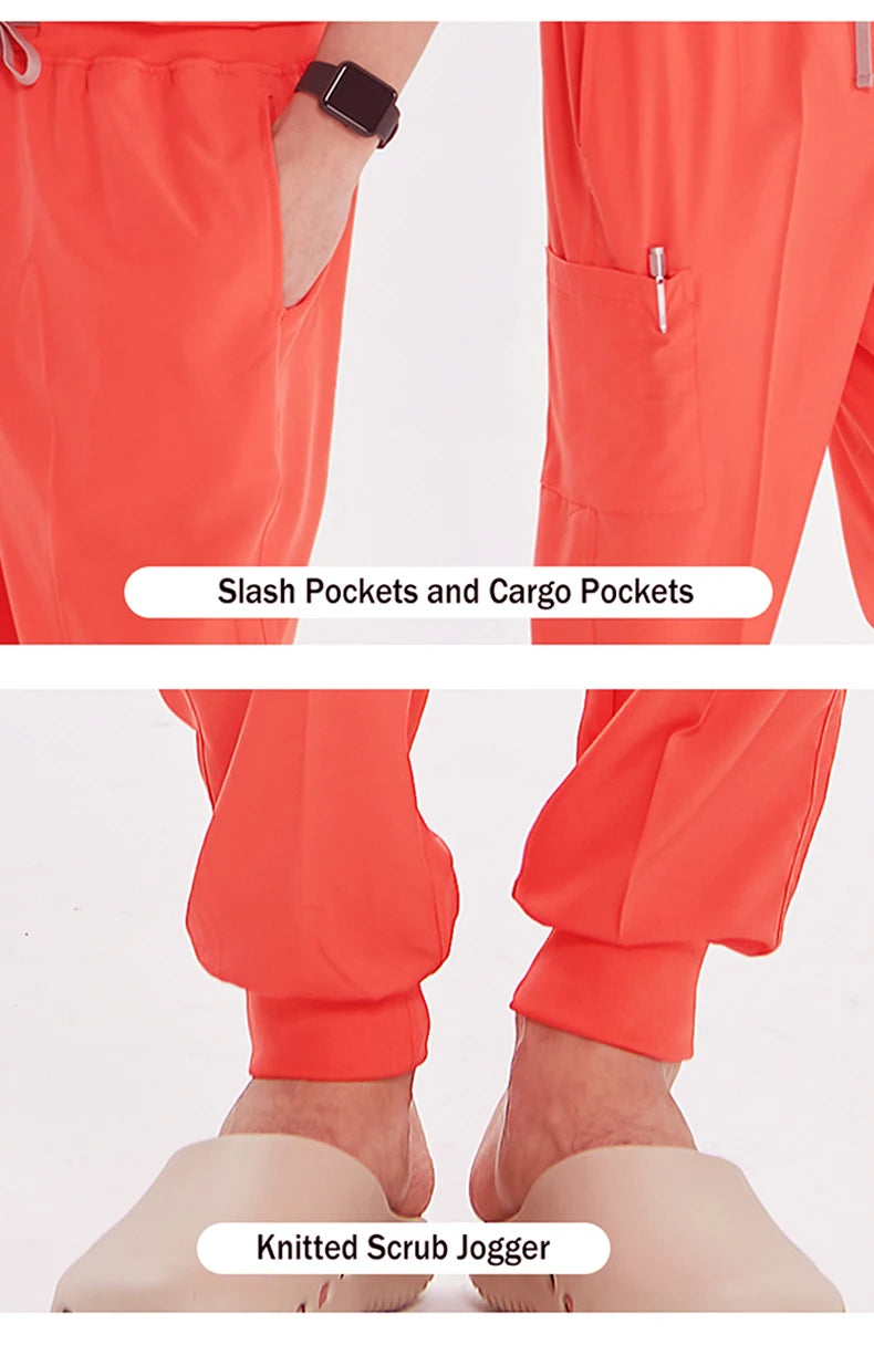 Stretchy V-Neck Nurse Scrub Set Jogger Pants