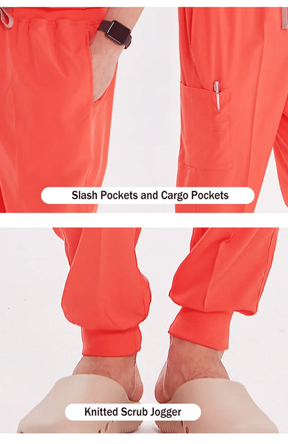 Stretchy V-Neck Nurse Scrub Set Jogger Pants